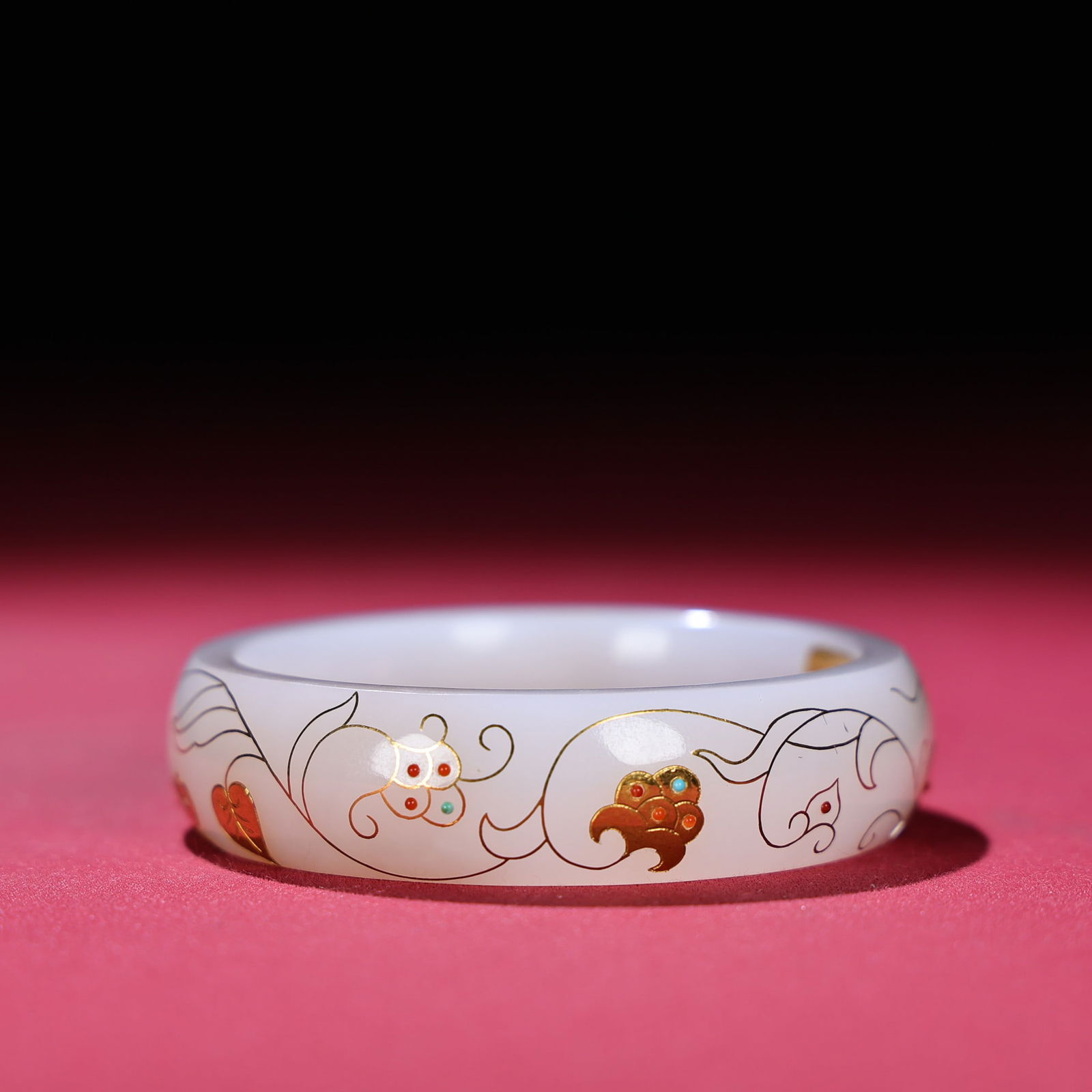 Inside Diameter 54mm Hetian jade inlay Gold,Silver Wire & Gem Bracelet - 8