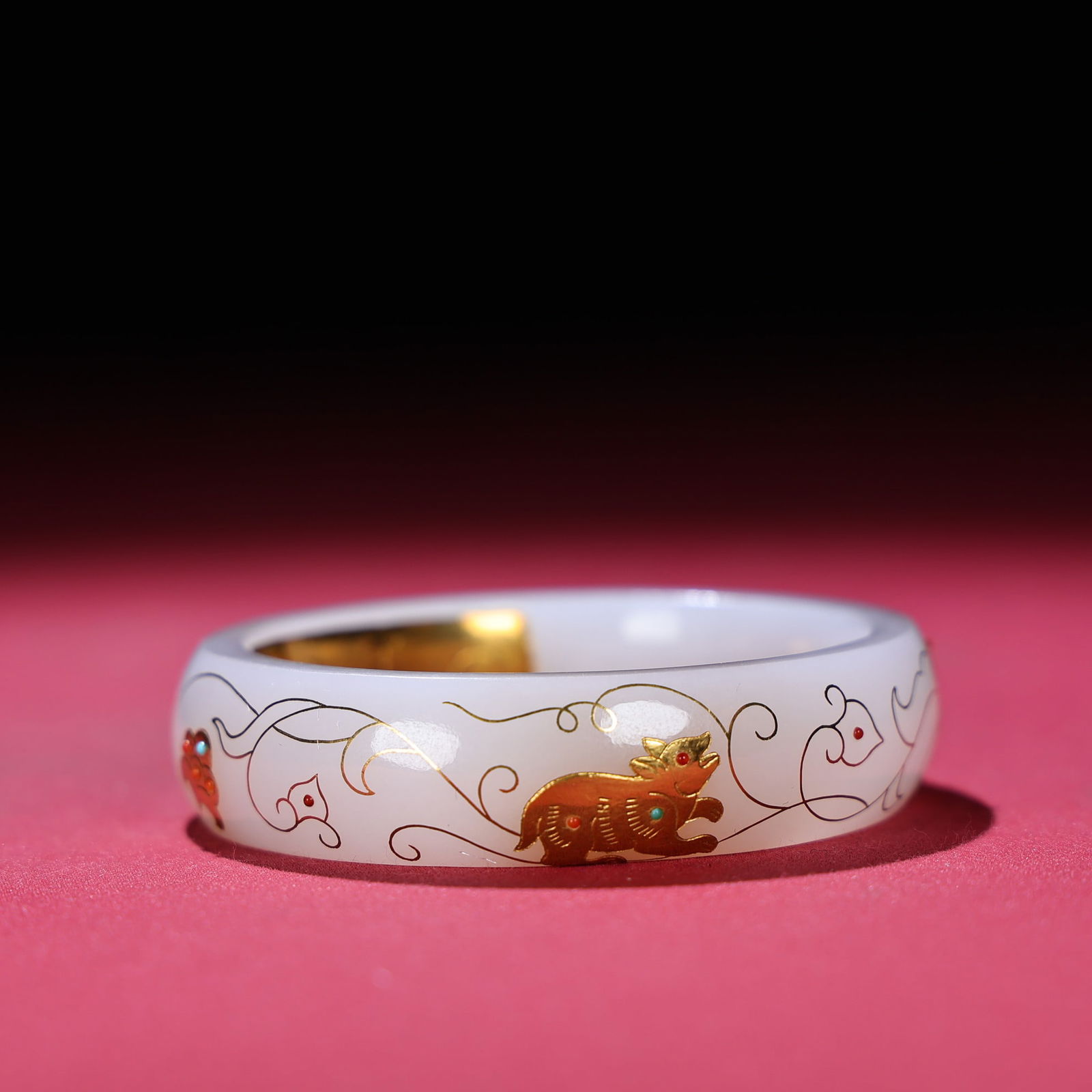 Inside Diameter 54mm Hetian jade inlay Gold,Silver Wire & Gem Bracelet - 9