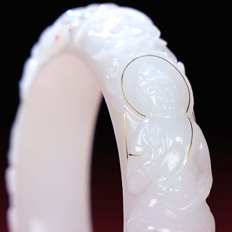 Inside Diameter 54mm Hetian jade inlay Gold,Silver Wire Gem Buddha Bracelet - 2