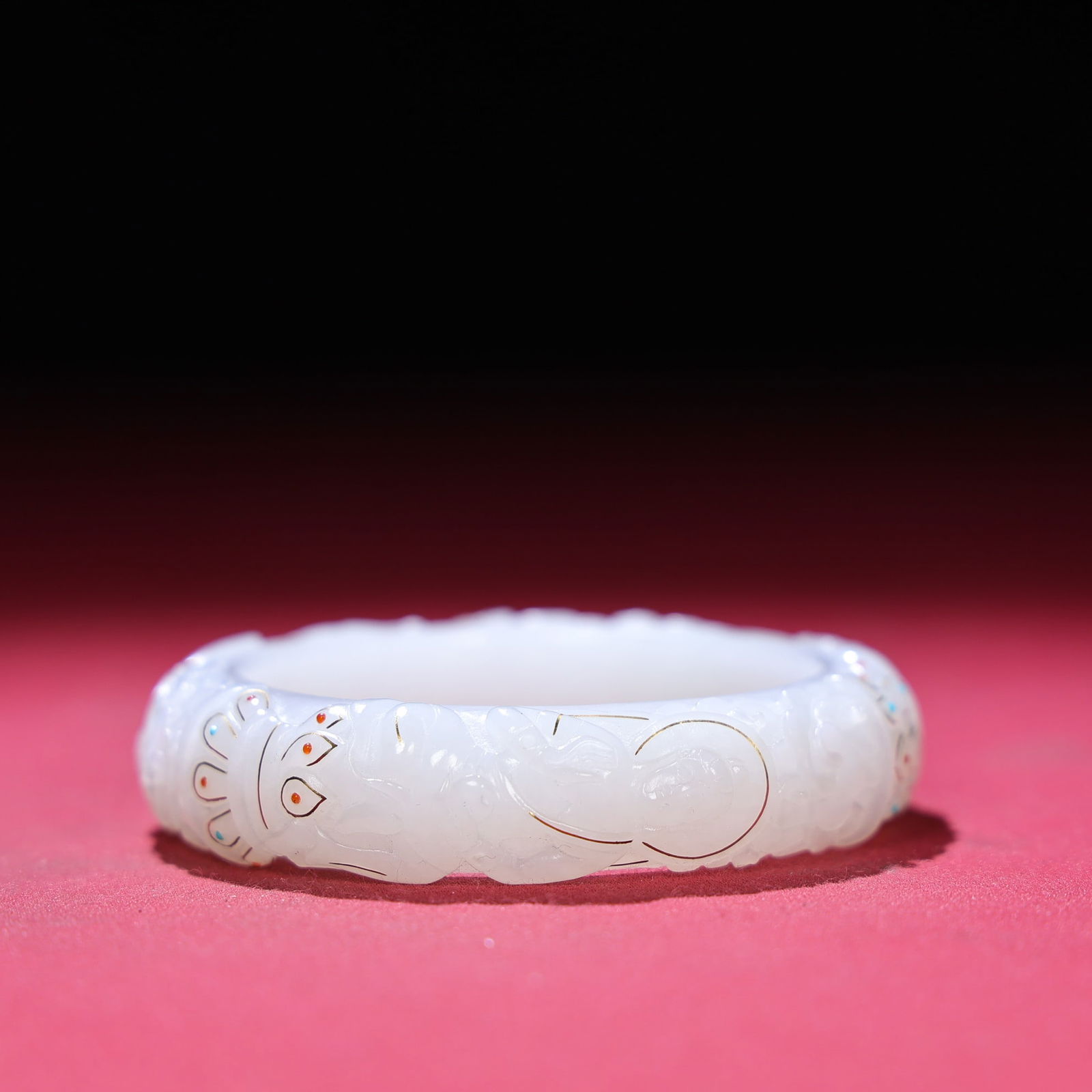 Inside Diameter 54mm Hetian jade inlay Gold,Silver Wire Gem Buddha Bracelet - 4