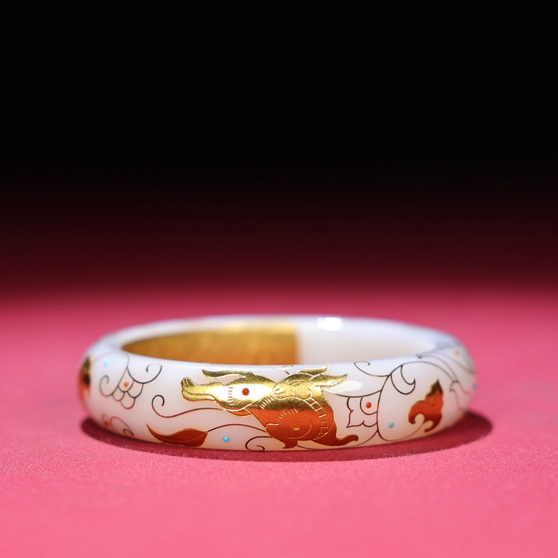 Inside Diameter 55mm Hetian jade inlay Gold,Silver & Gem Bracelet - 6