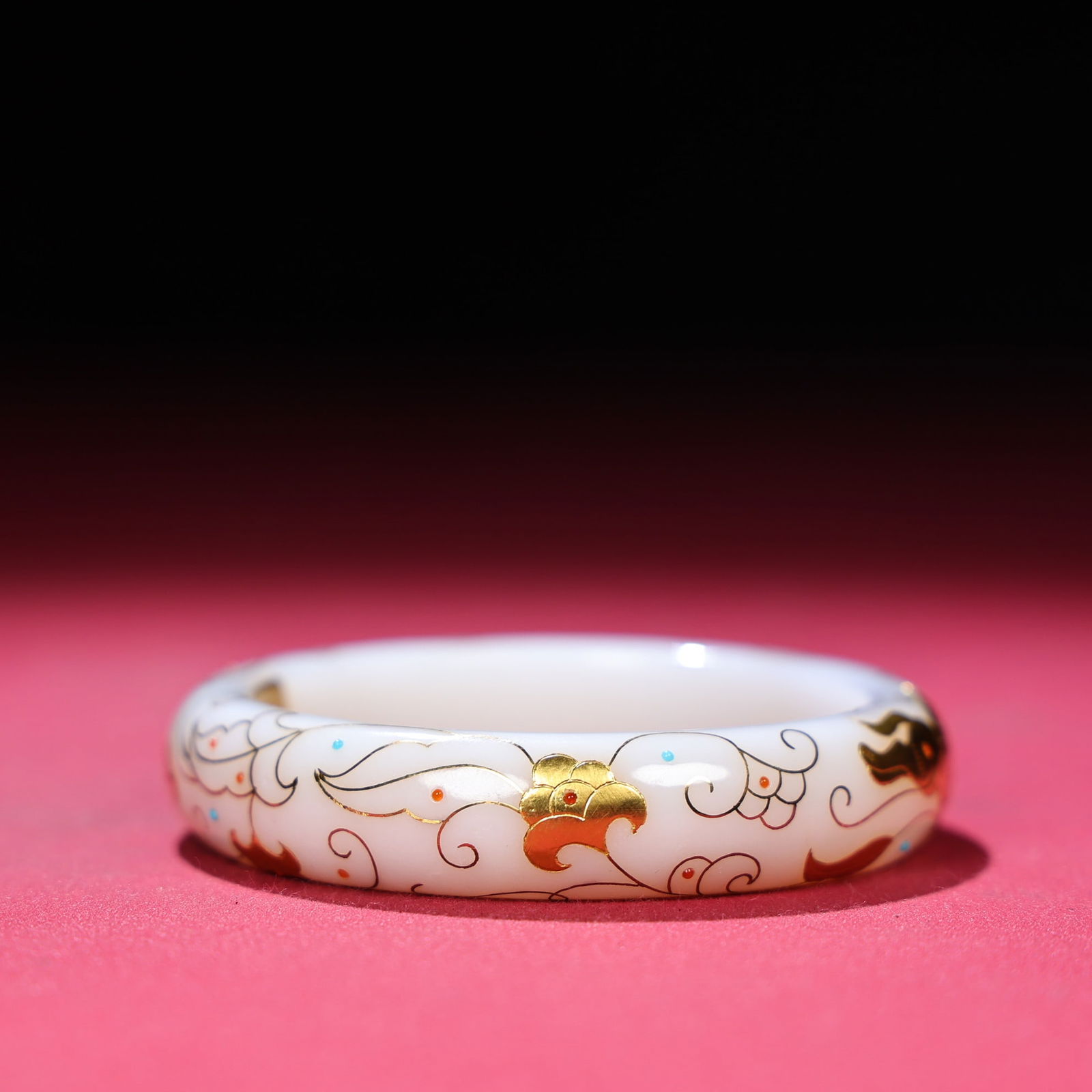 Inside Diameter 55mm Hetian jade inlay Gold,Silver & Gem Bracelet - 8