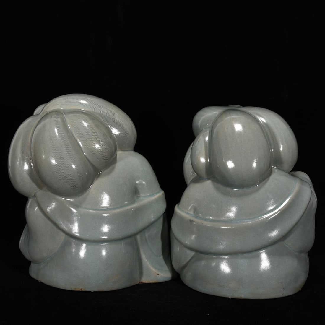 A Set Four Ru Kiln Sky Blue Glaze Porcelain Statue - lyre-playing, chess, calligraphy and painting - 11