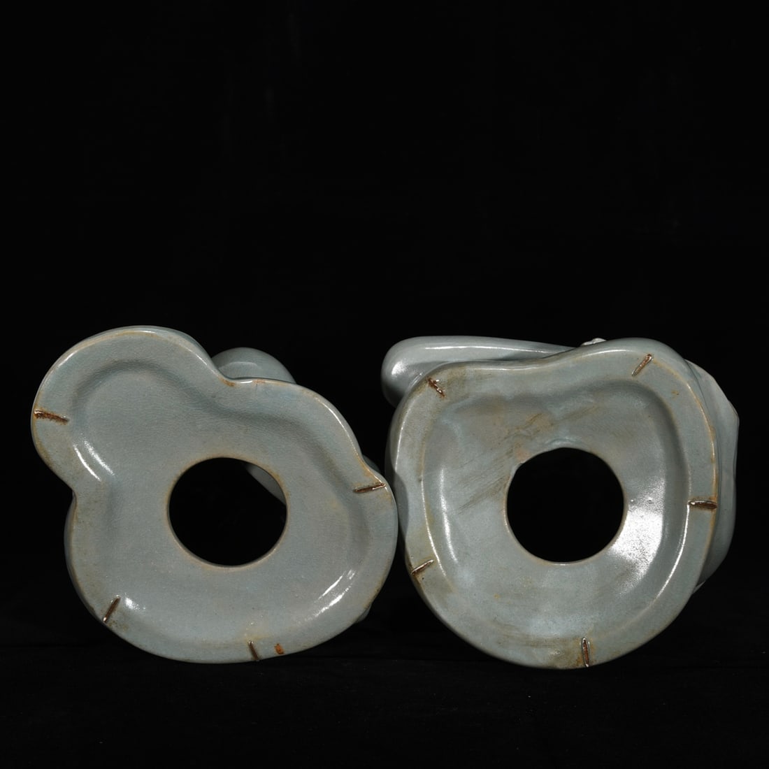 A Set Four Ru Kiln Sky Blue Glaze Porcelain Statue - lyre-playing, chess, calligraphy and painting - 12