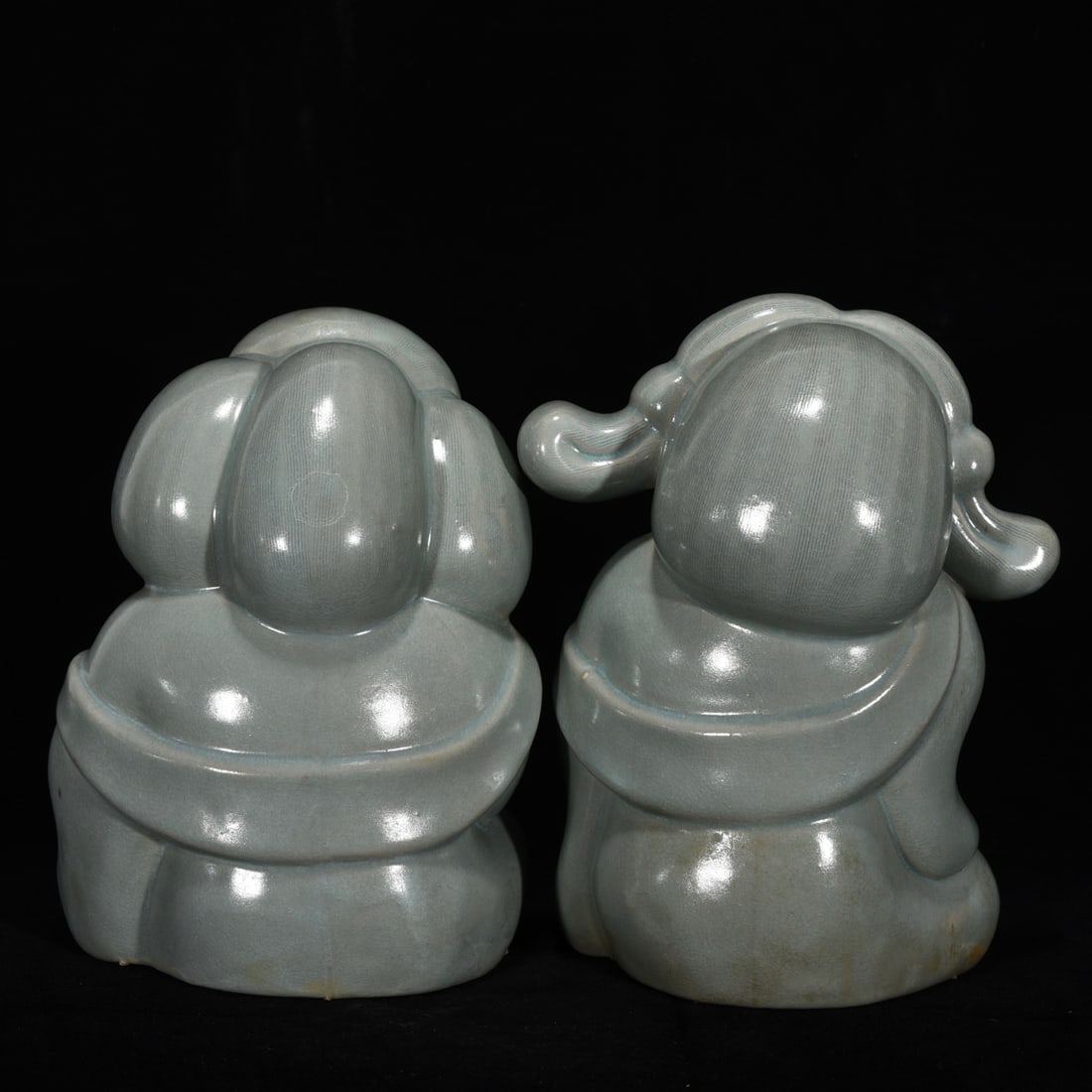 A Set Four Ru Kiln Sky Blue Glaze Porcelain Statue - lyre-playing, chess, calligraphy and painting - 5