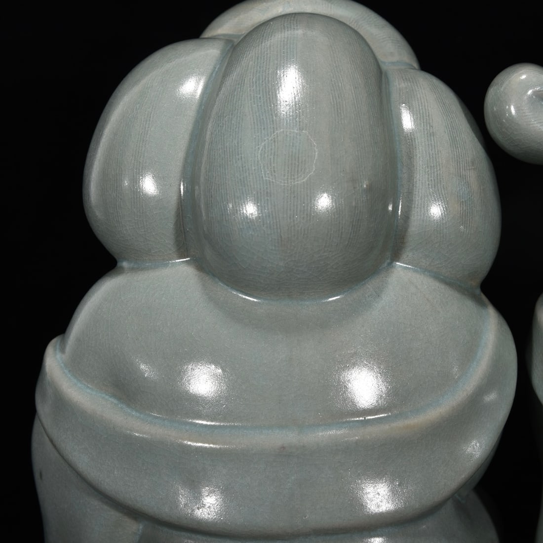 A Set Four Ru Kiln Sky Blue Glaze Porcelain Statue - lyre-playing, chess, calligraphy and painting - 6