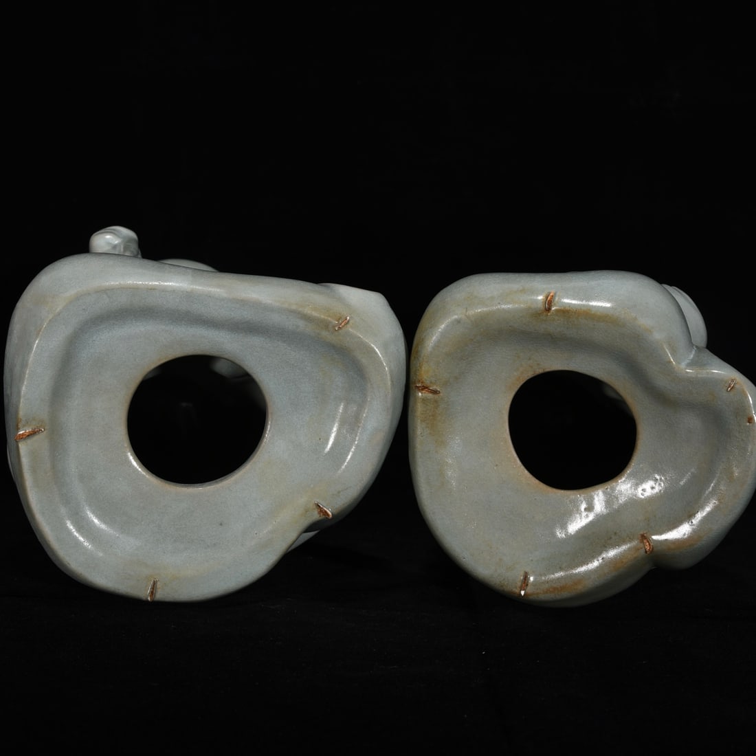 A Set Four Ru Kiln Sky Blue Glaze Porcelain Statue - lyre-playing, chess, calligraphy and painting - 7