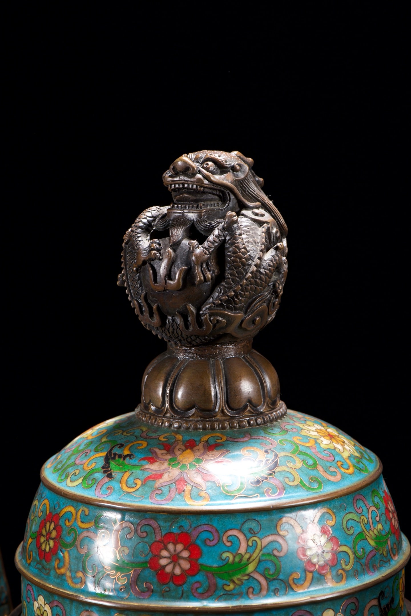 Bronze Cloisonne Elephant Incense Burner w Crane & Pine Tree Design - 7