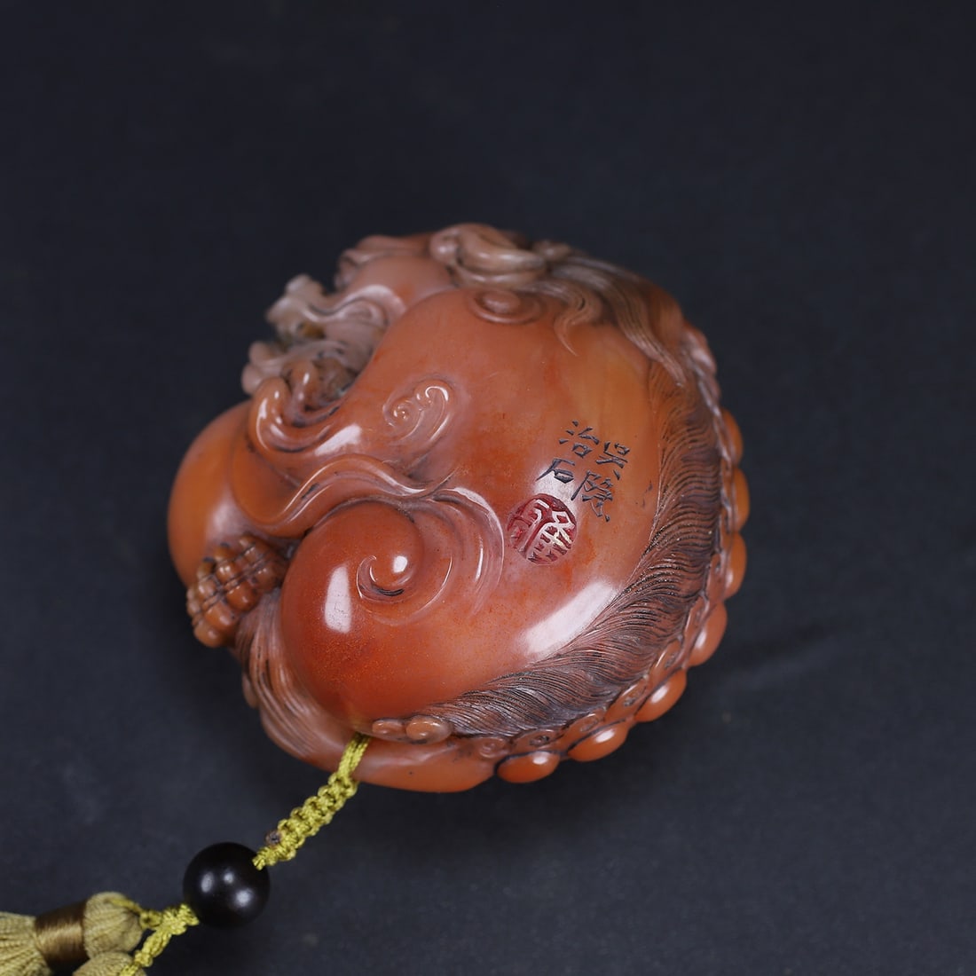 Shoushan Stone Hand-carved Lion Pendant w Wood Box - 3