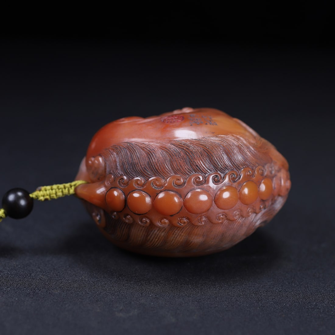 Shoushan Stone Hand-carved Lion Pendant w Wood Box - 4