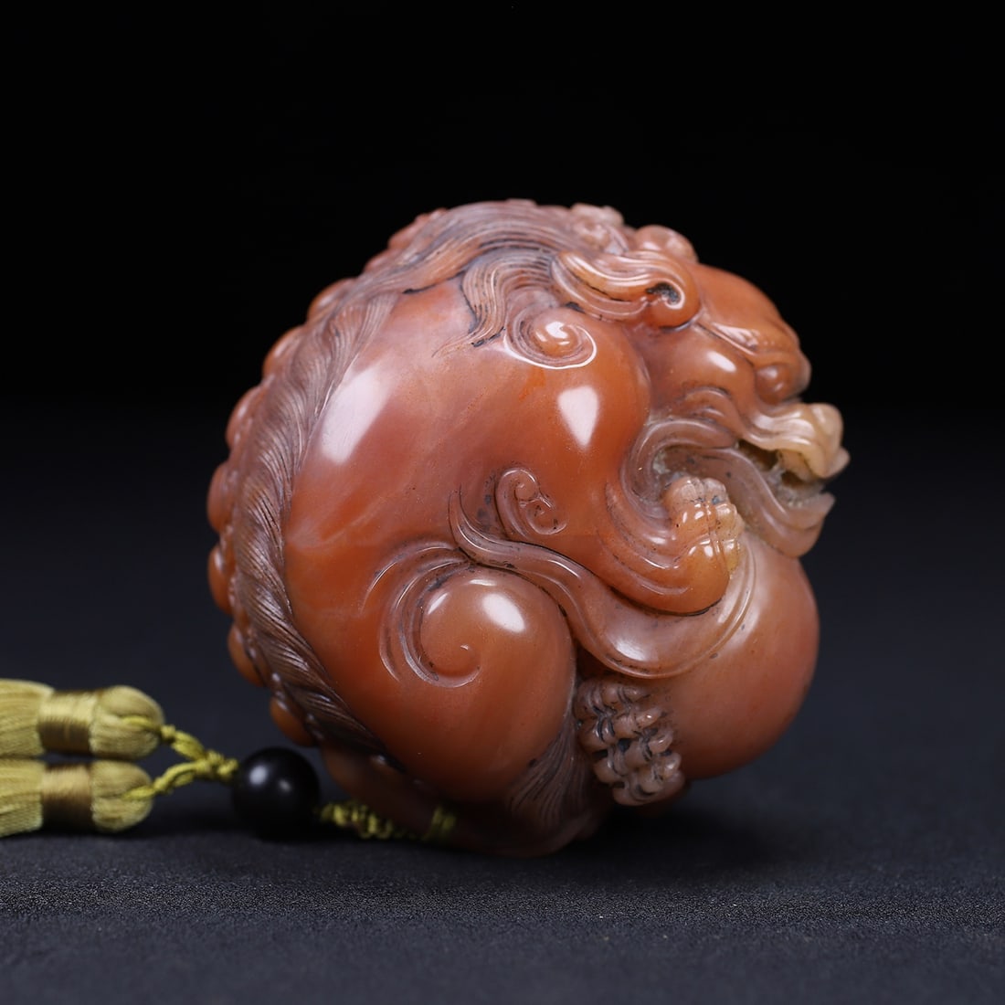 Shoushan Stone Hand-carved Lion Pendant w Wood Box - 5