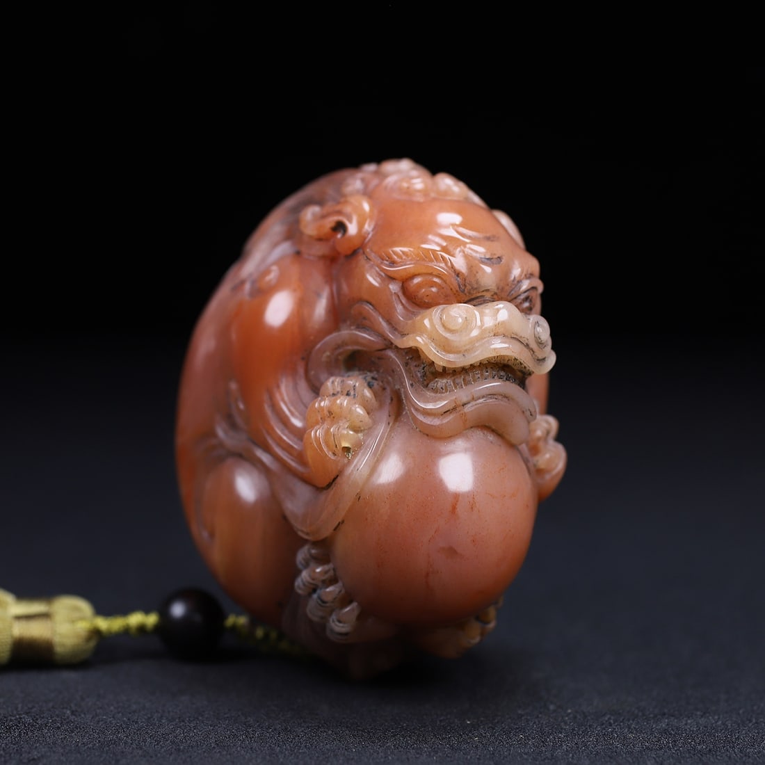 Shoushan Stone Hand-carved Lion Pendant w Wood Box - 6