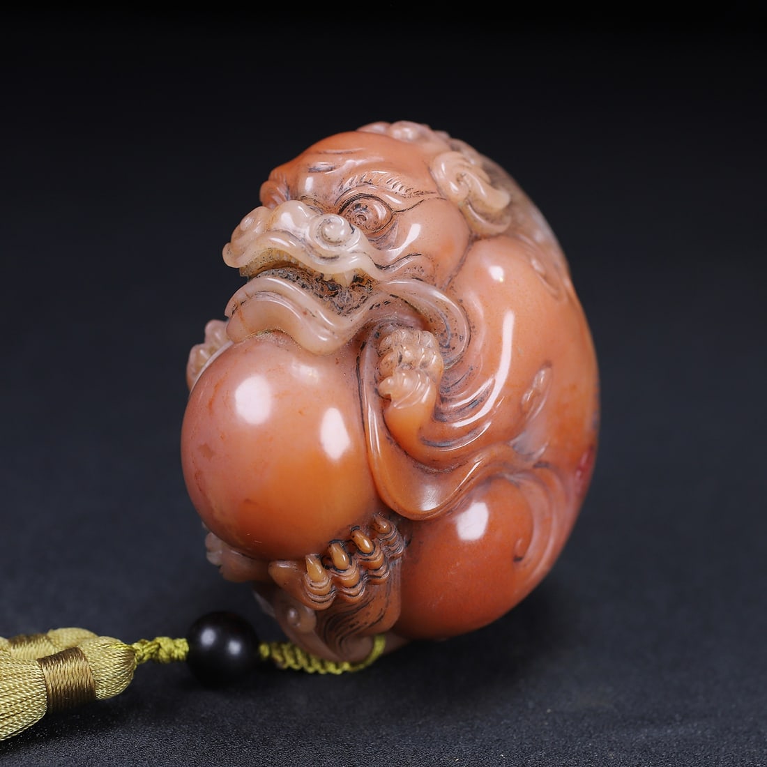 Shoushan Stone Hand-carved Lion Pendant w Wood Box - 7