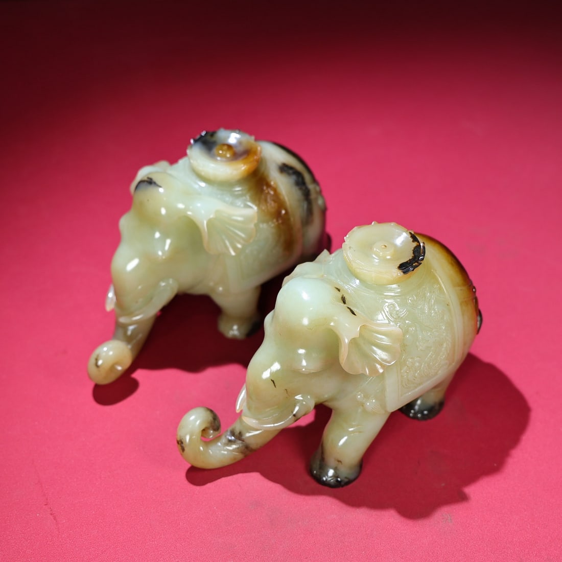 A Pair Hetian Jade Elephant Candlestick Statue - 2