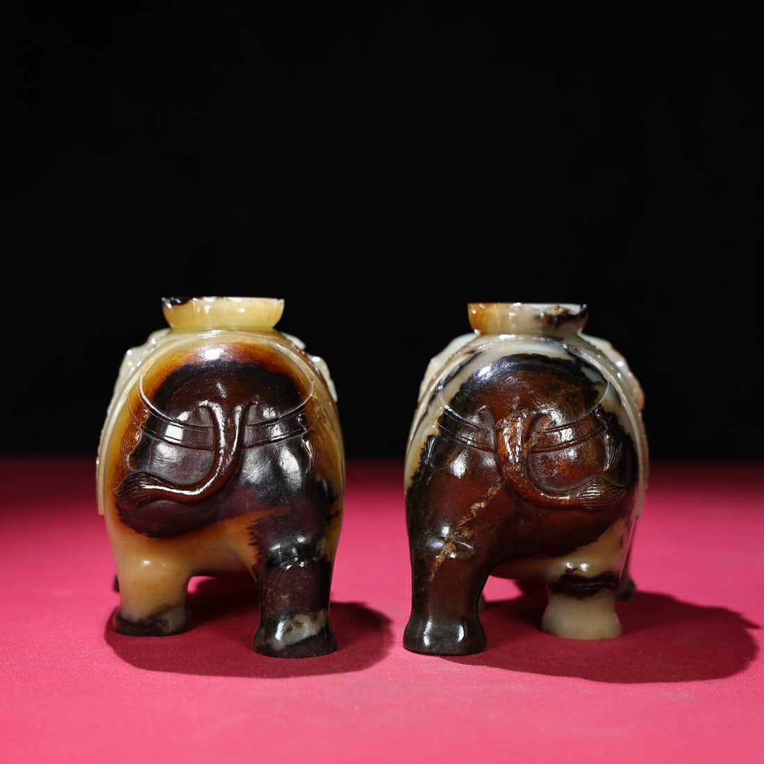 A Pair Hetian Jade Elephant Candlestick Statue - 5
