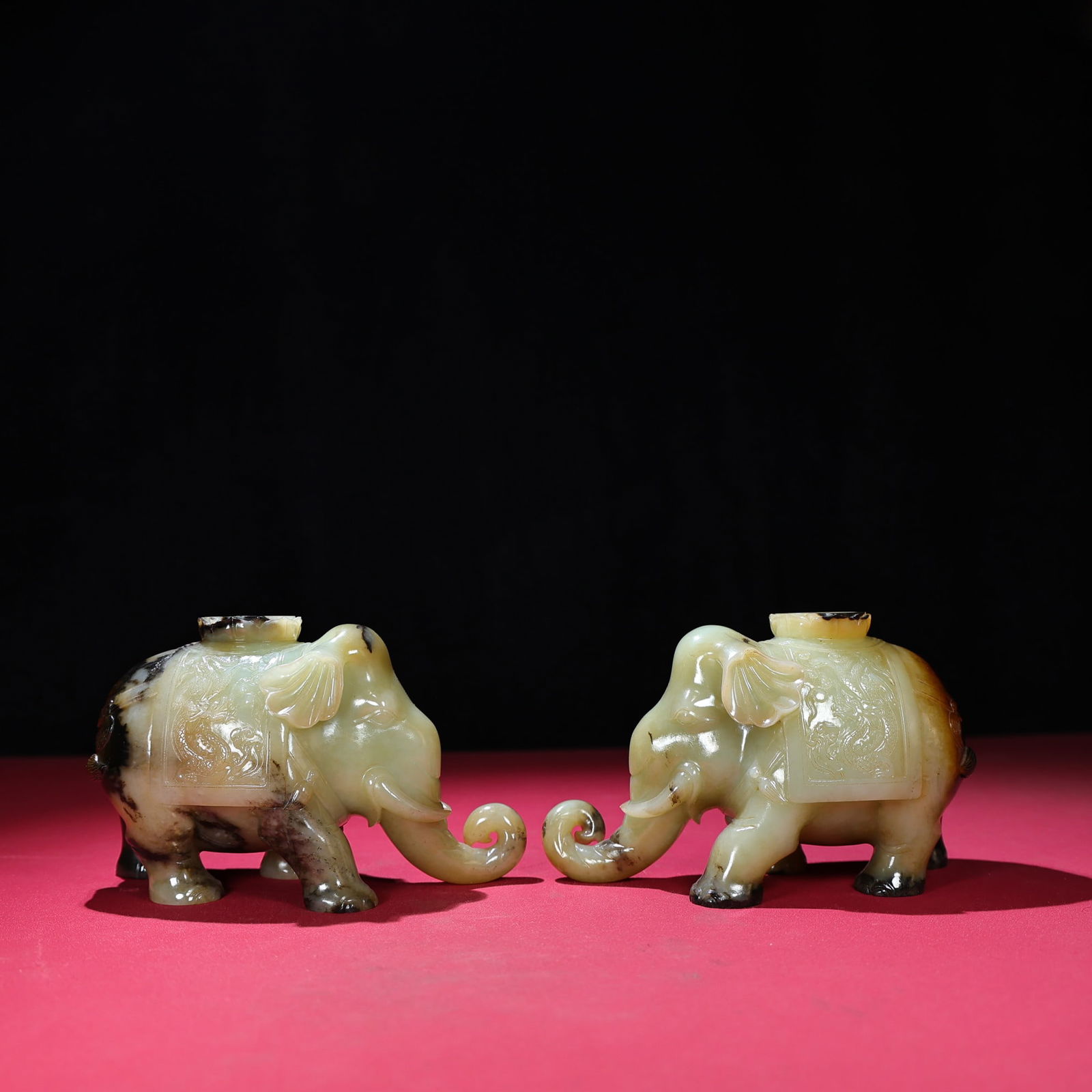 A Pair Hetian Jade Elephant Candlestick Statue - 6