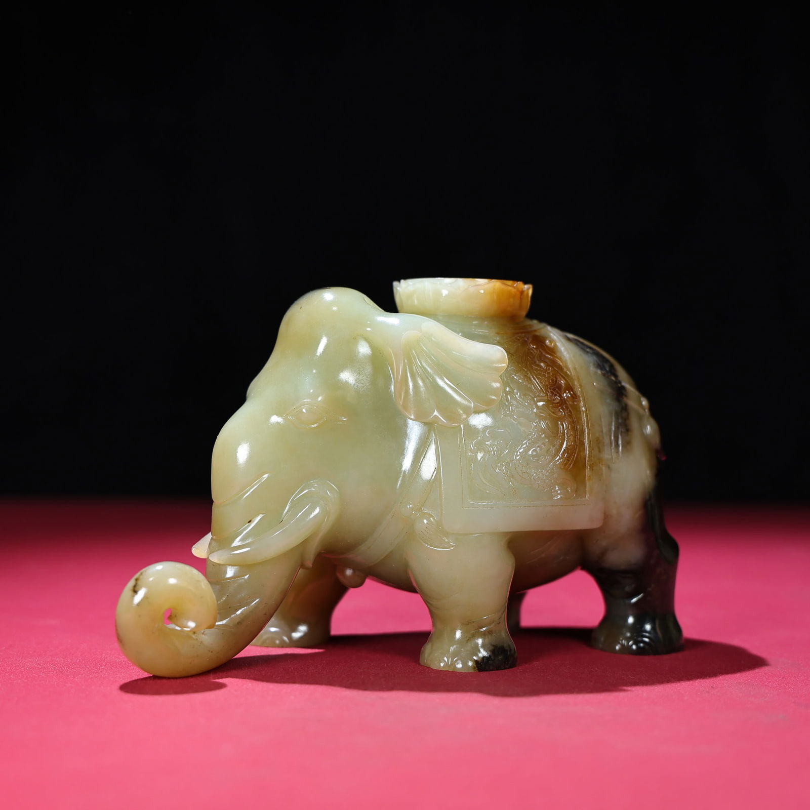 A Pair Hetian Jade Elephant Candlestick Statue - 8