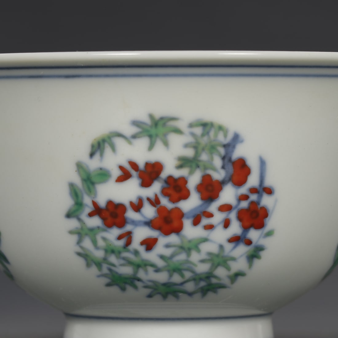 Doucai Porcelain Teabowl w Flower Design,Box - 3