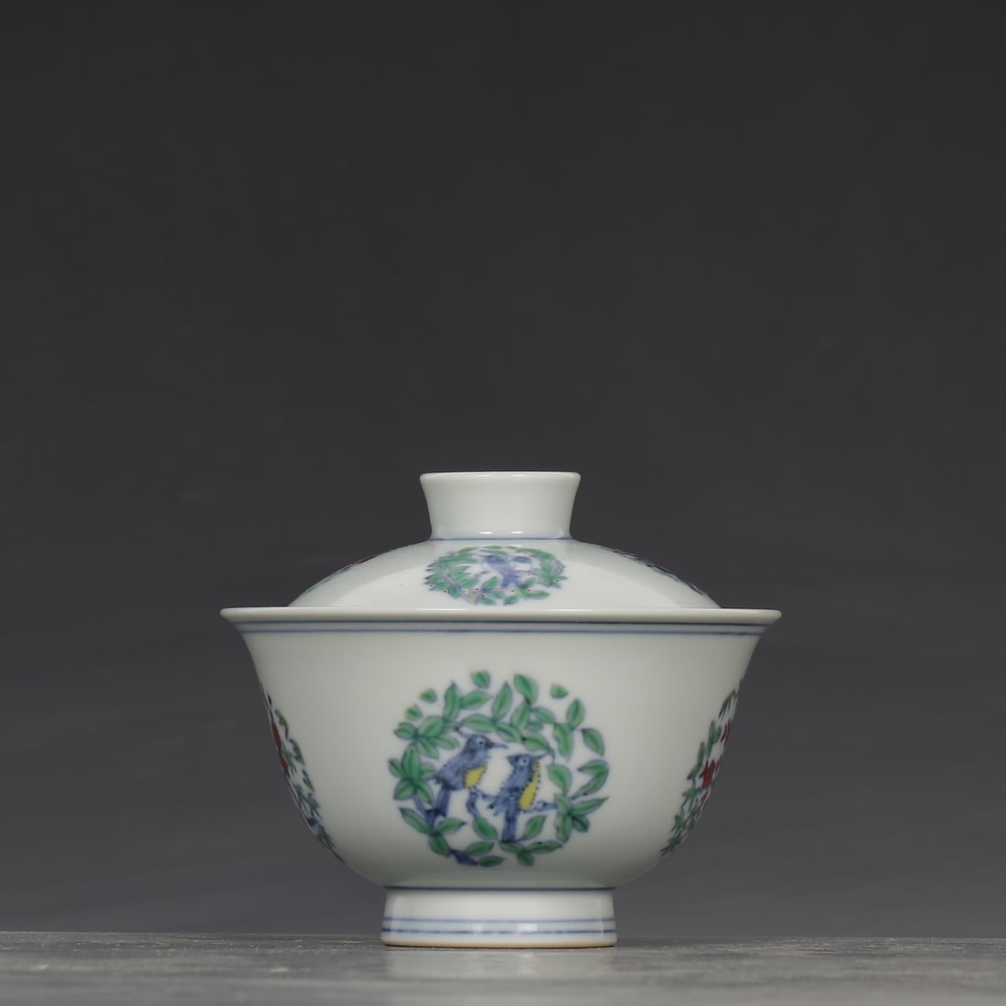 Doucai Porcelain Teabowl w Flower Design,Box - 4