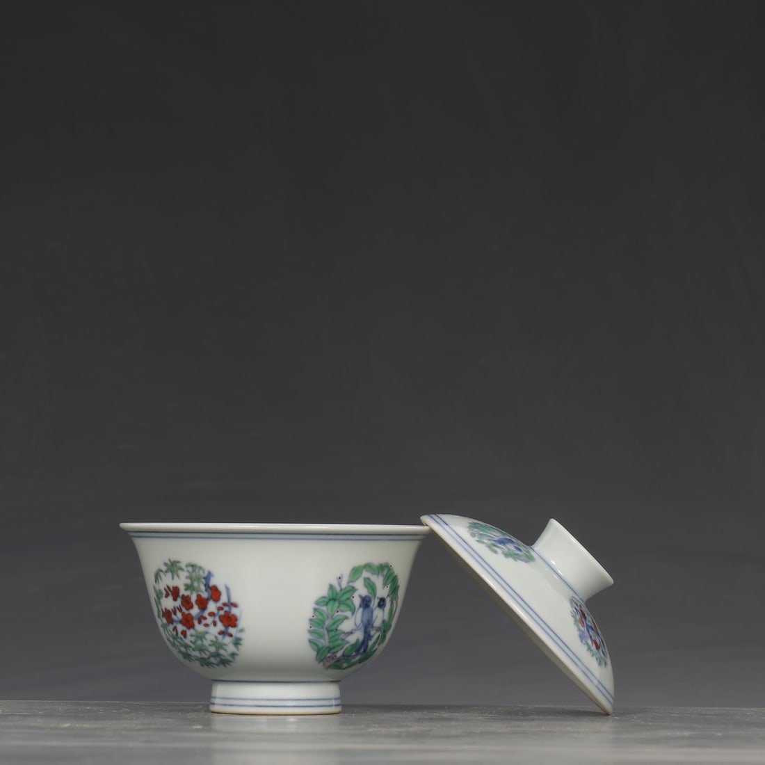 Doucai Porcelain Teabowl w Flower Design,Box - 6