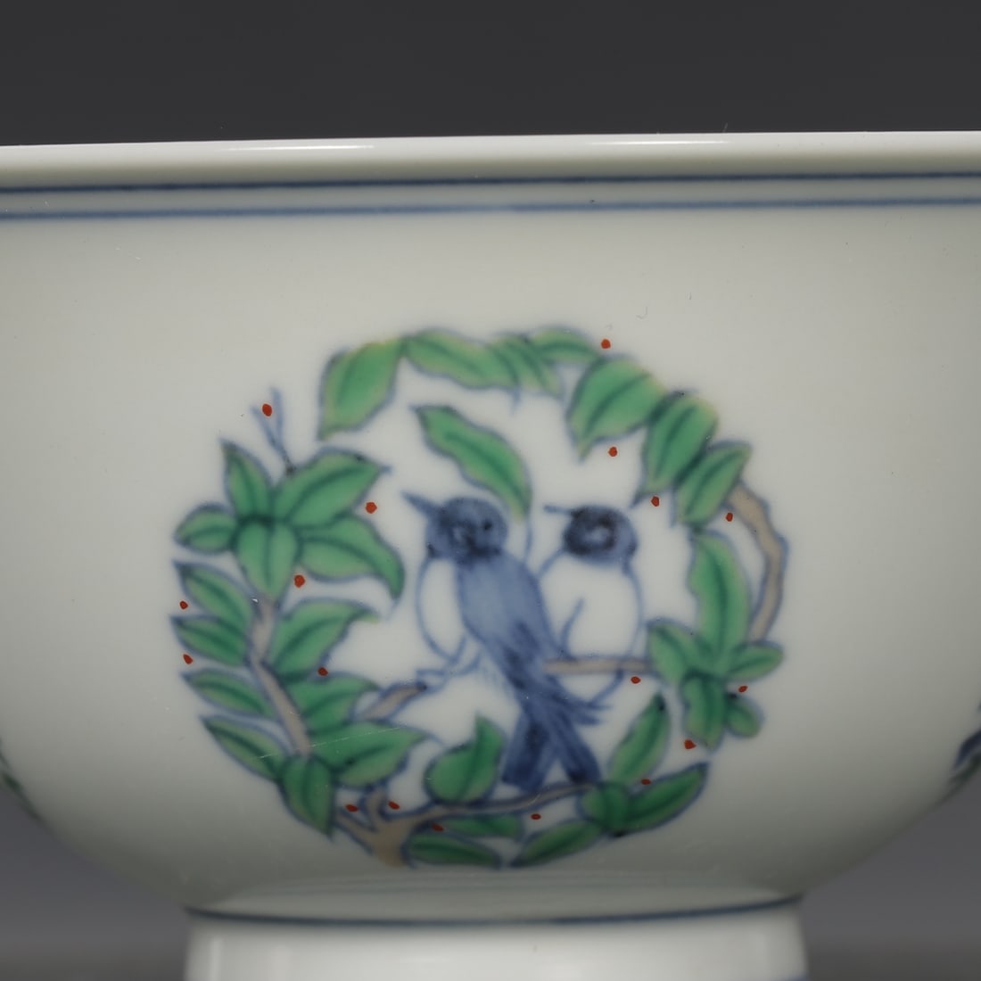 Doucai Porcelain Teabowl w Flower Design,Box - 7