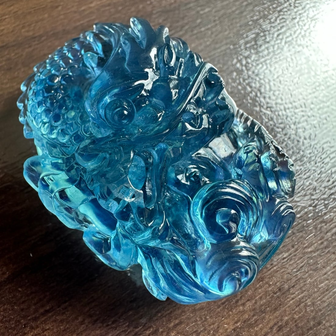 Natural Aquamarine Hand-carved Dragon Pendant with Certificate: Title: Natural Aquamarine Hand-carved Dragon Pendant with Certificate Origin: Chinese Date/Period: After2025 Materials: Aquamarine Dimensions: 48x33x20(mm) 1.89x1.30x0.79(inches) Reserve: $799.00 