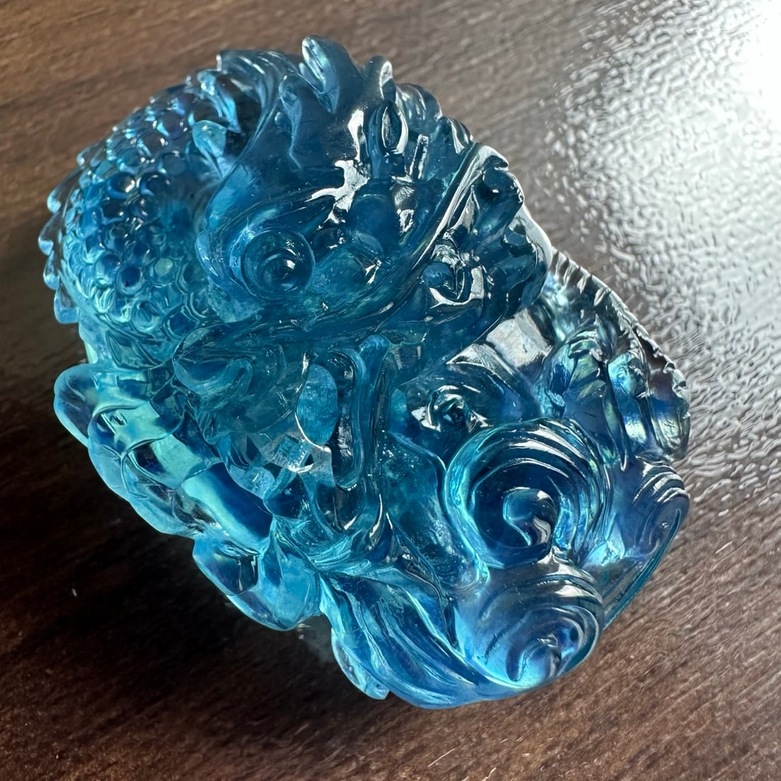 Natural Aquamarine Hand-carved Dragon Pendant with Certificate - 2