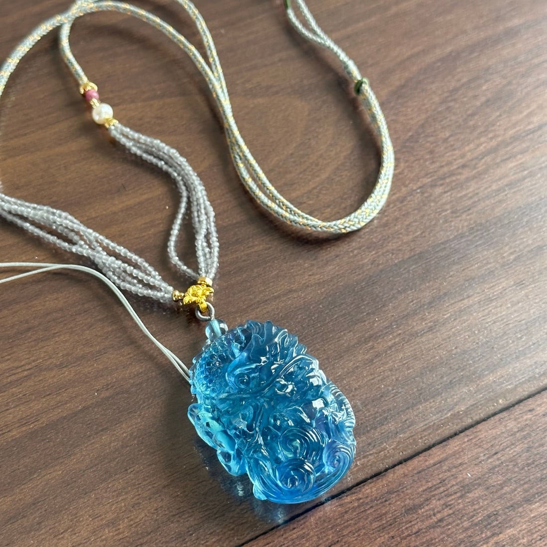 Natural Aquamarine Hand-carved Dragon Pendant with Certificate - 3