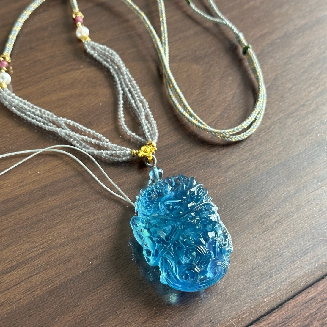 Natural Aquamarine Hand-carved Dragon Pendant with Certificate - 4