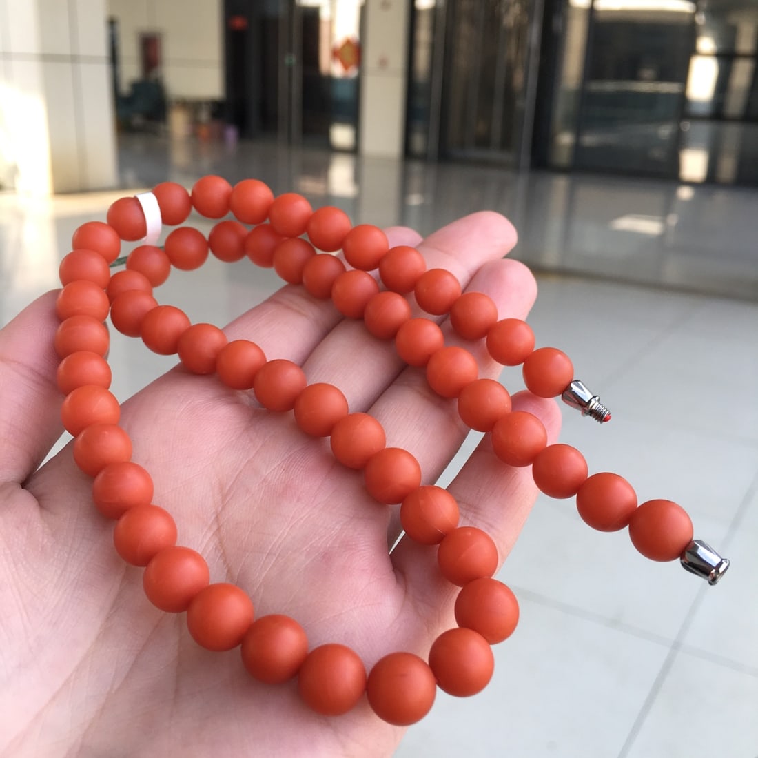 9mm Nanhong Agate Necklace with Certificate - 3