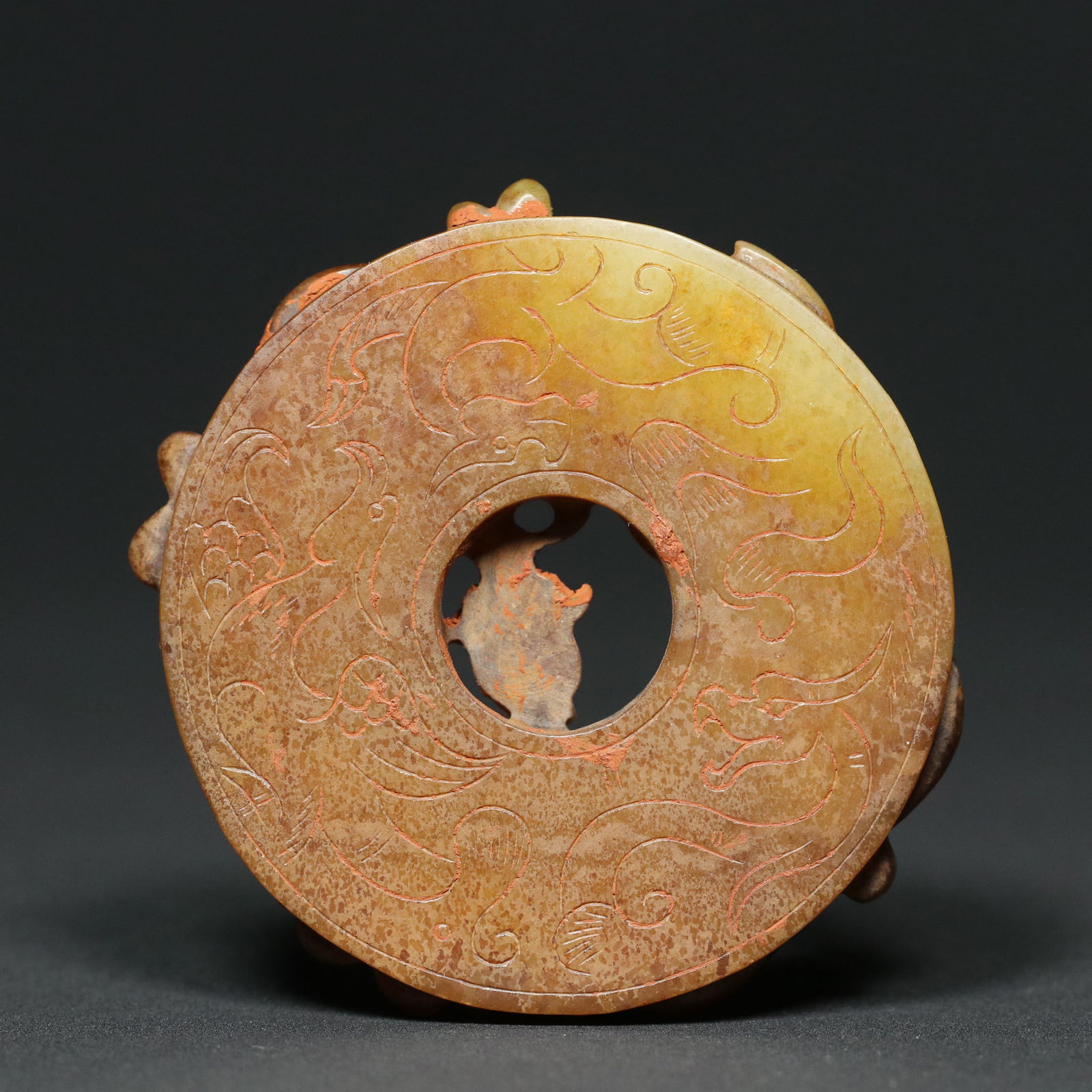 Hetian Jade Chi Dragon Statue/Pendant - Bi - 2