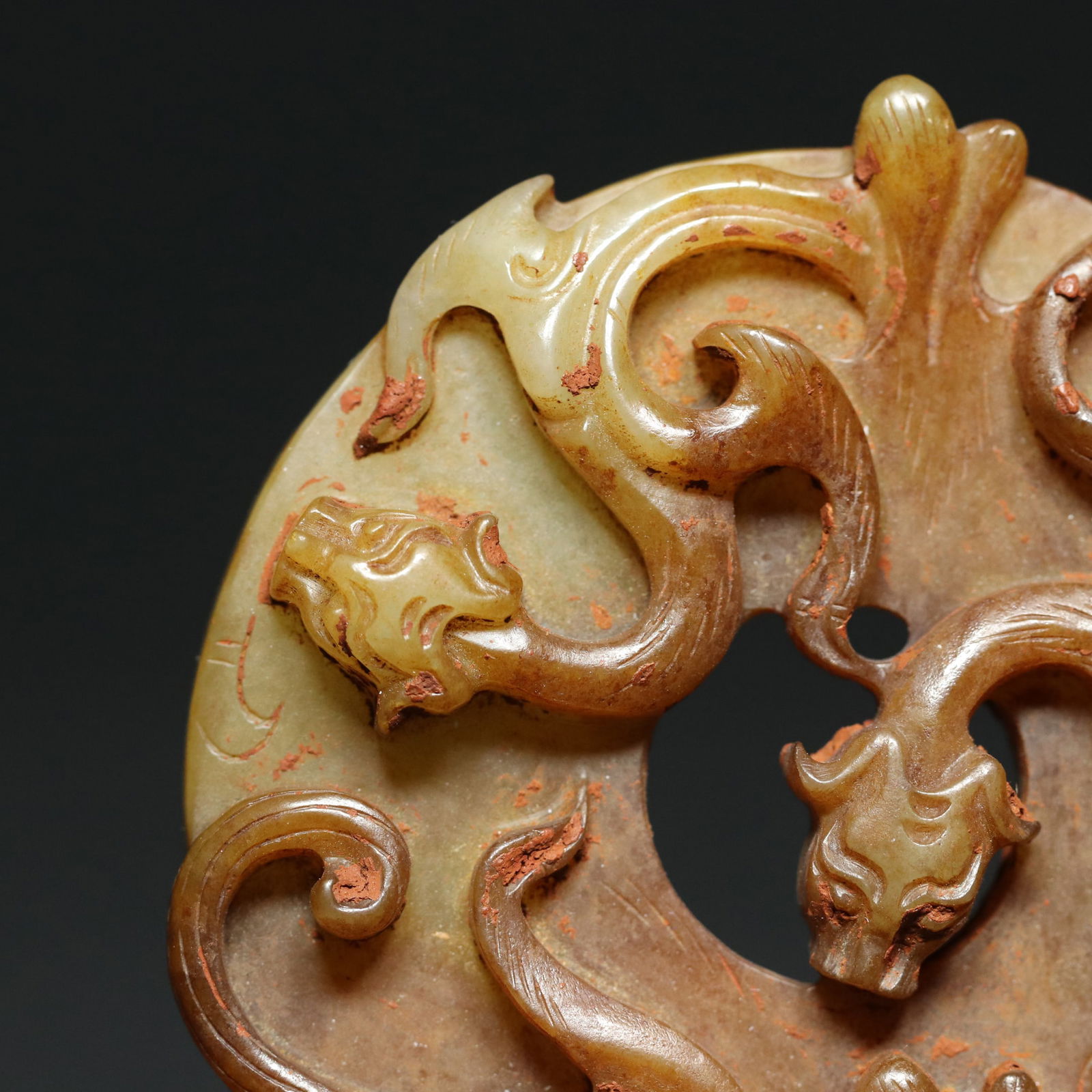 Hetian Jade Chi Dragon Statue/Pendant - Bi - 4