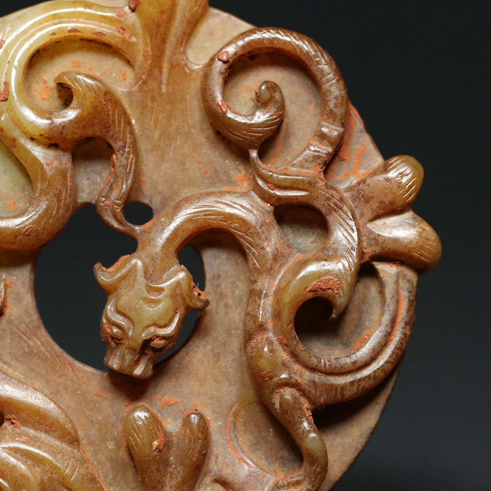 Hetian Jade Chi Dragon Statue/Pendant - Bi - 5