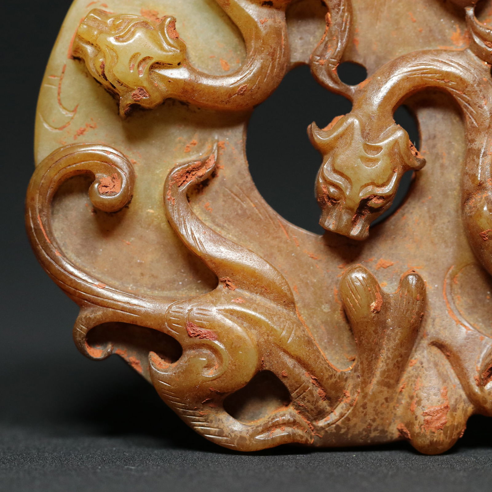 Hetian Jade Chi Dragon Statue/Pendant - Bi - 6