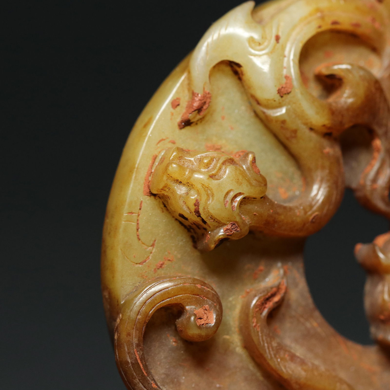 Hetian Jade Chi Dragon Statue/Pendant - Bi - 7