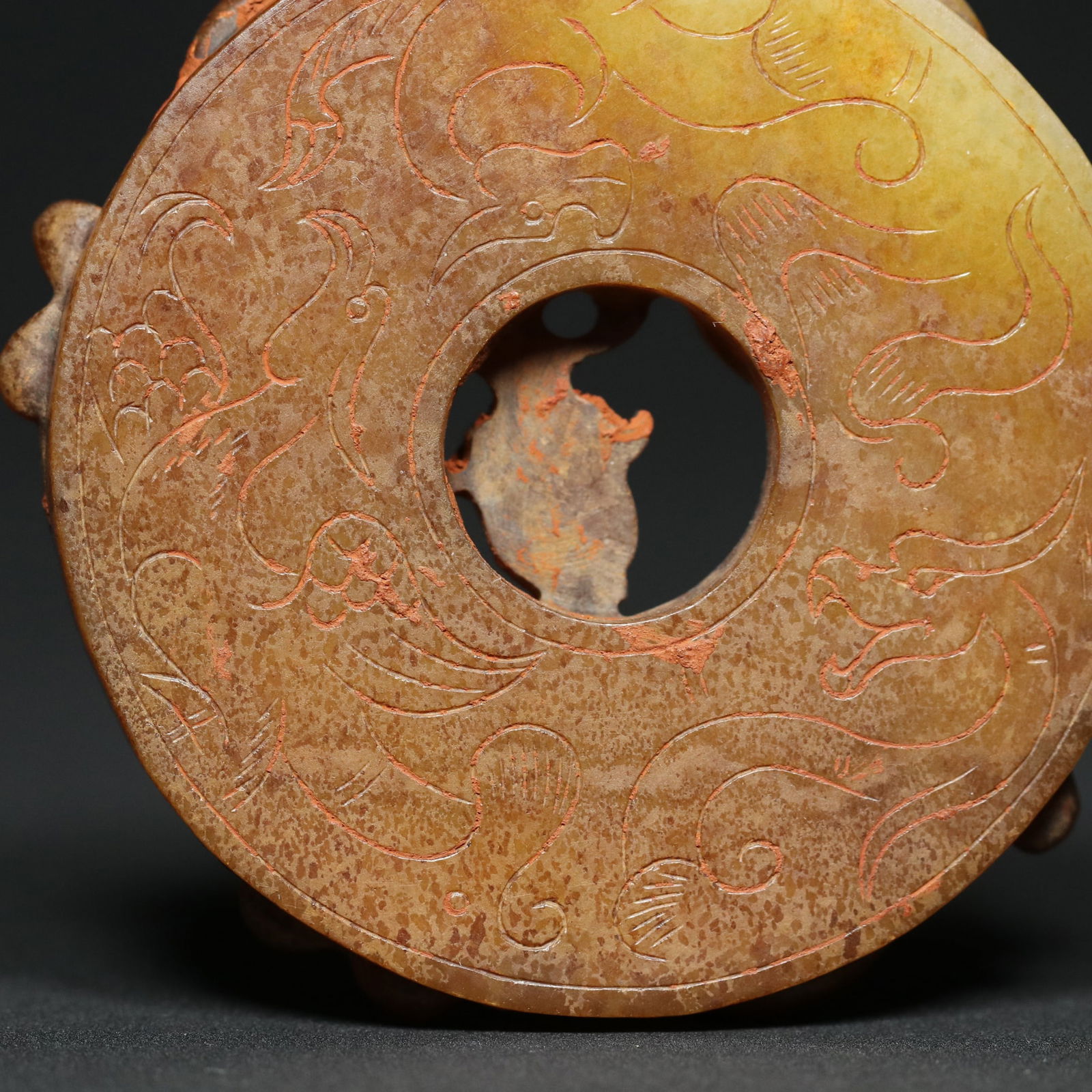 Hetian Jade Chi Dragon Statue/Pendant - Bi - 9