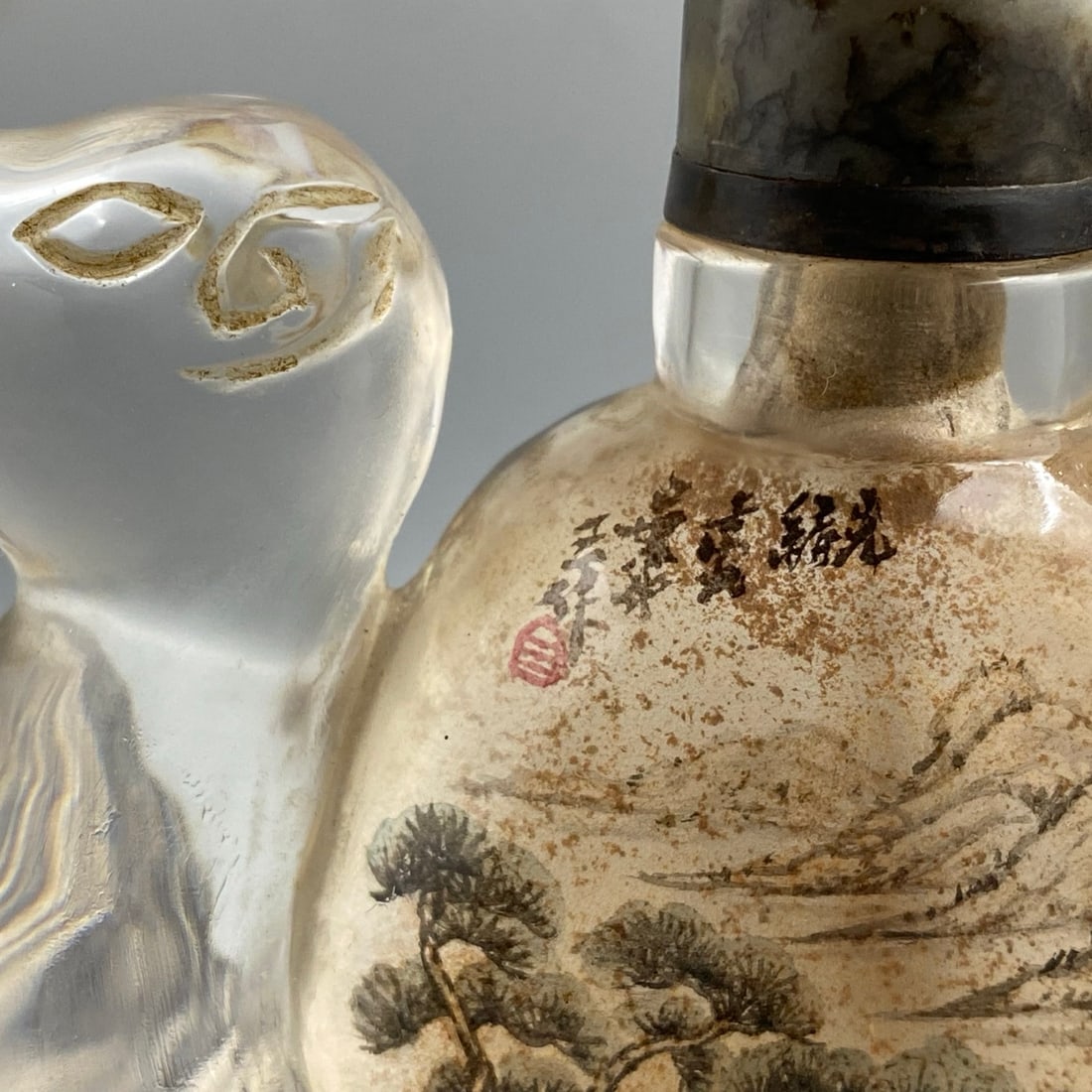 Peking Glass Inside Painting Mountain River Scene Design Snuff Bottle - Camel - 2