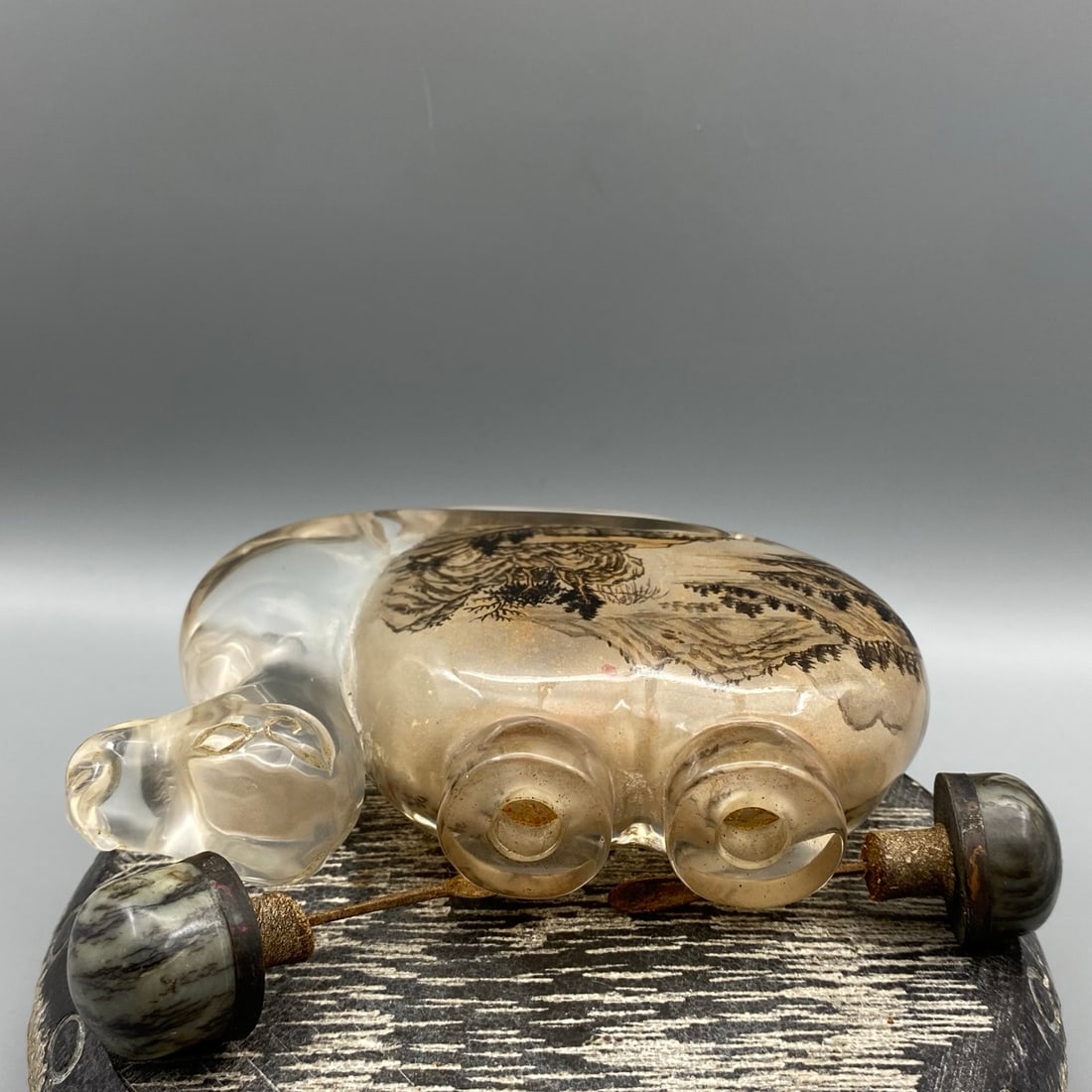 Peking Glass Inside Painting Mountain River Scene Design Snuff Bottle - Camel - 8