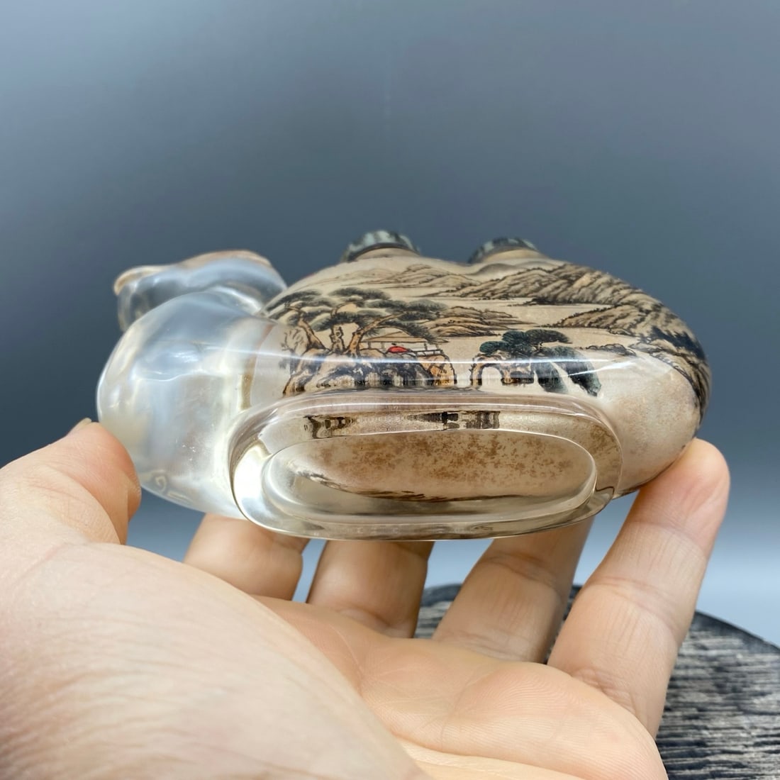 Peking Glass Inside Painting Mountain River Scene Design Snuff Bottle - Camel - 9