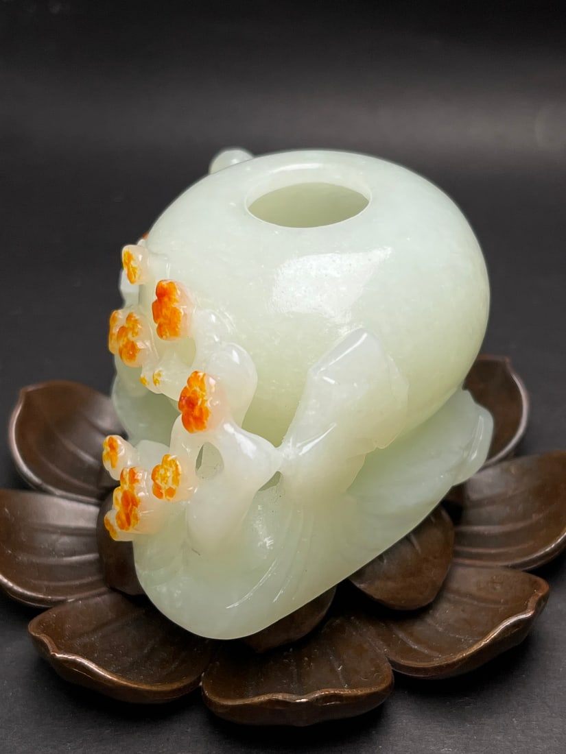 Hetian Jade Hand-Carved Deer,Plum blossom Brush Washer - 3