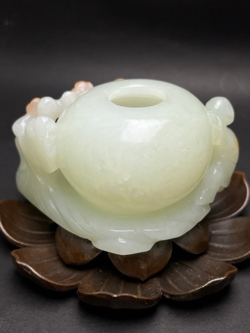 Hetian Jade Hand-Carved Deer,Plum blossom Brush Washer - 4