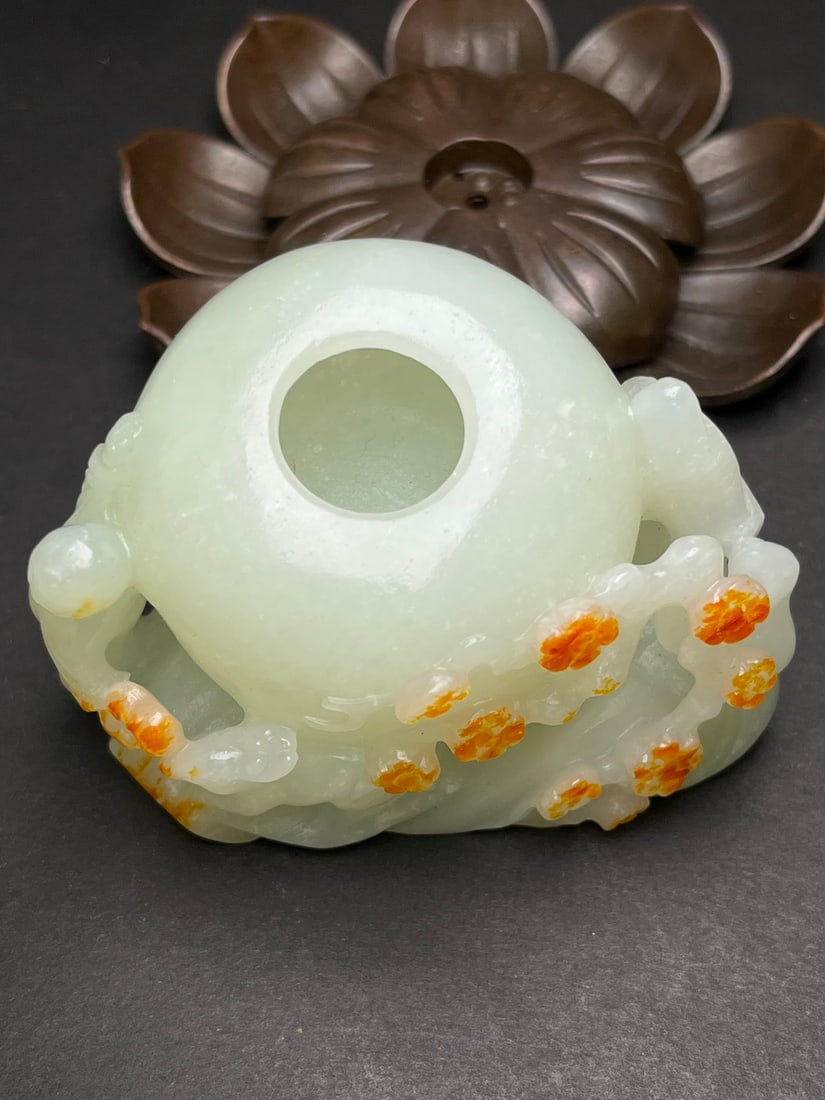 Hetian Jade Hand-Carved Deer,Plum blossom Brush Washer - 5