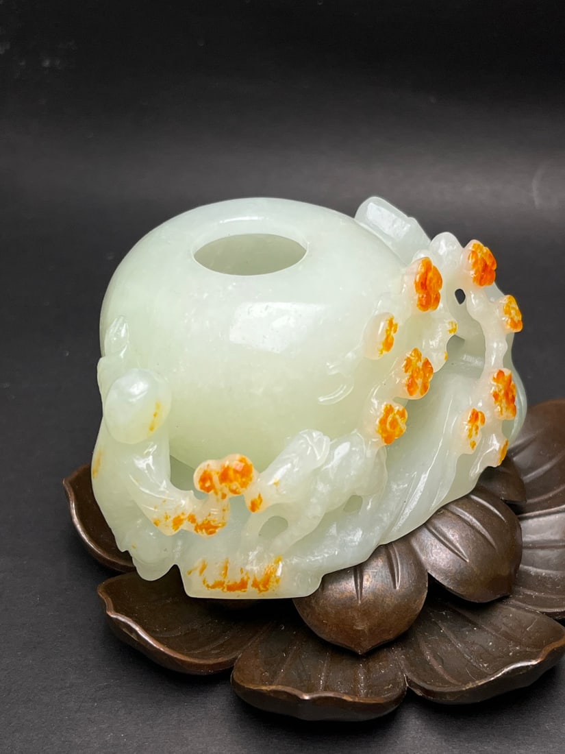 Hetian Jade Hand-Carved Deer,Plum blossom Brush Washer - 7