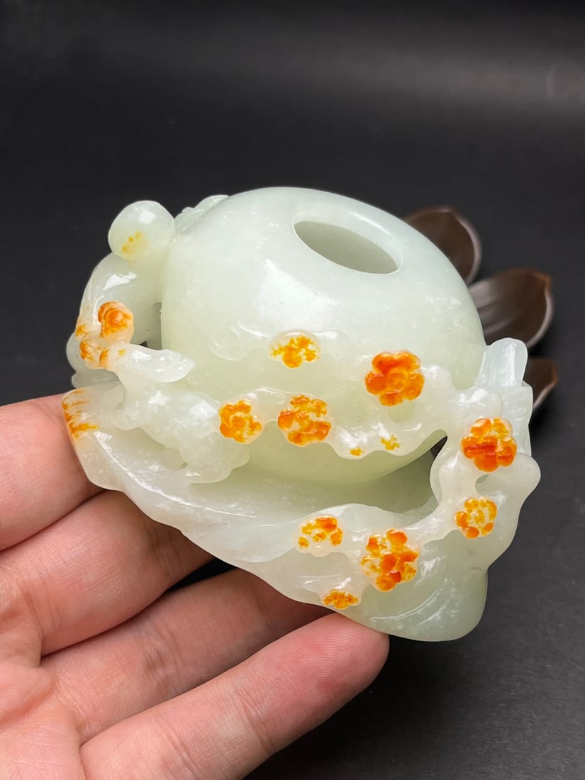 Hetian Jade Hand-Carved Deer,Plum blossom Brush Washer - 8