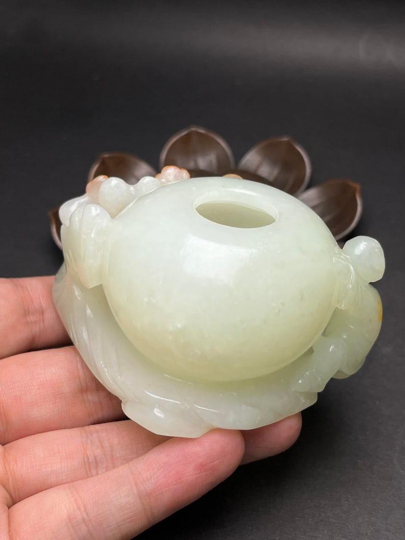 Hetian Jade Hand-Carved Deer,Plum blossom Brush Washer - 9