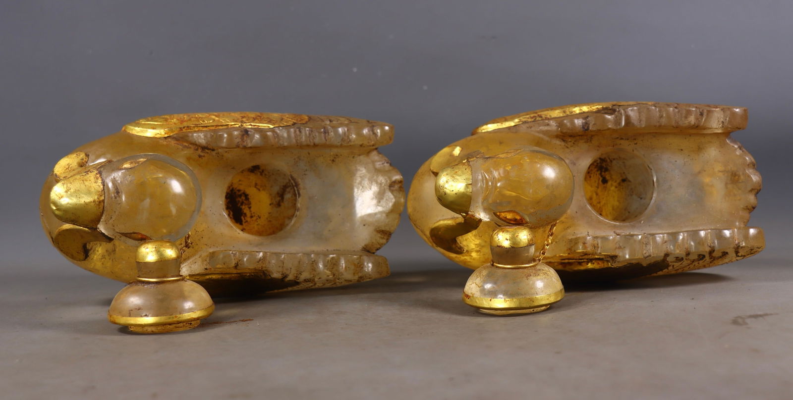 A Pair Gilt Gold Crystal Mandarin Duck Pot Statue - 8