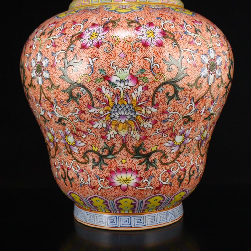 Famille Rose Double Ears Porcelain Big Vase - Flower,Gilt Gold - 5