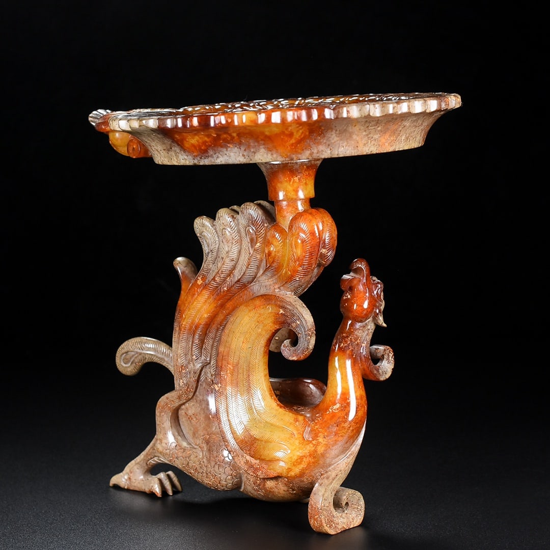 Hetian Jade Phoenix Candlestick: Title: Hetian Jade Phoenix Candlestick Origin: Chinese Date/Period: After1850 Materials: Hetian Jade Dimensions: 210x160x196(mm) 8.27x6.30x7.72(inches) Weight 3.57 lbs/1618g Reserve: $1,999.00 