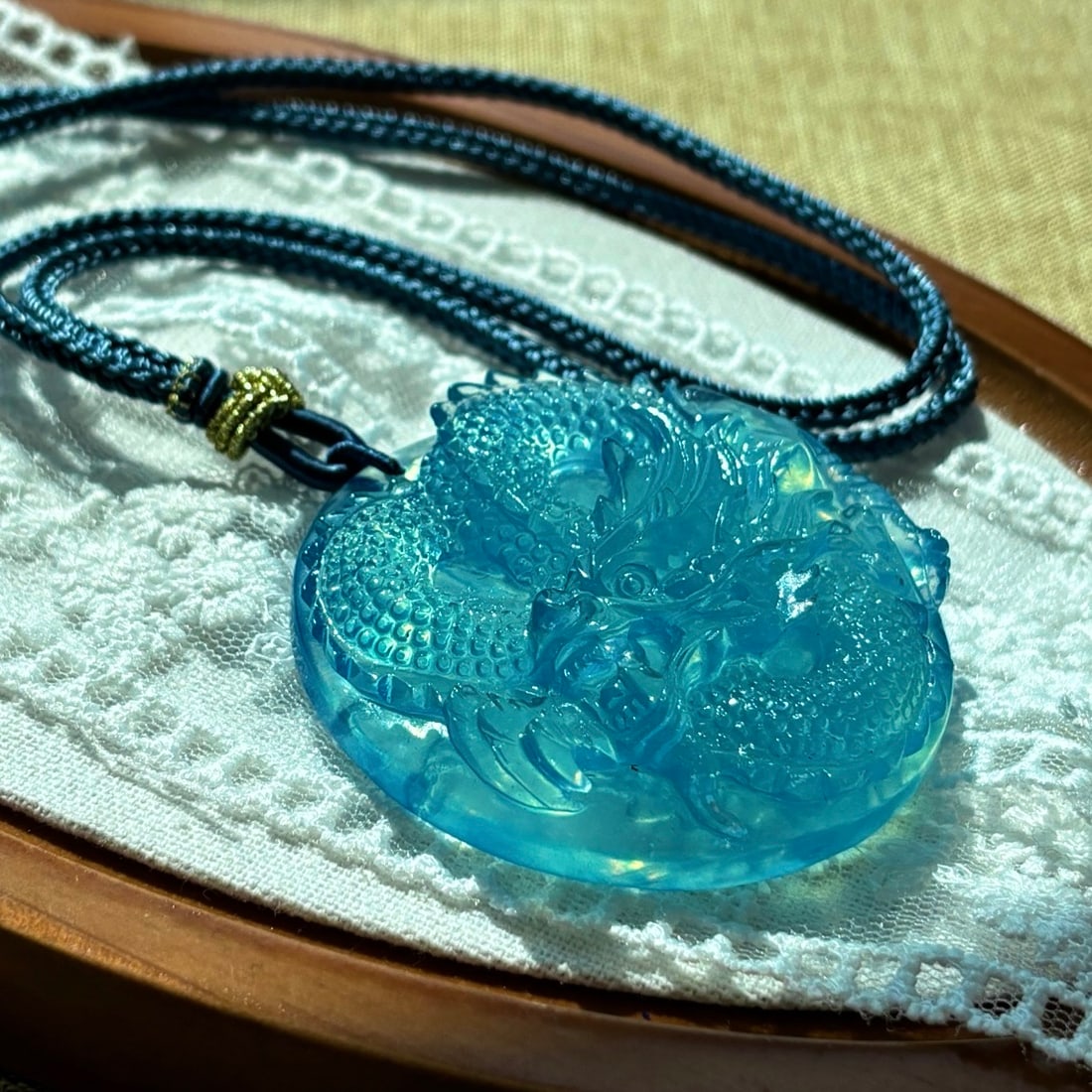 Aquamarine Hand-Carved Dragon Pendant with Certificate - 2