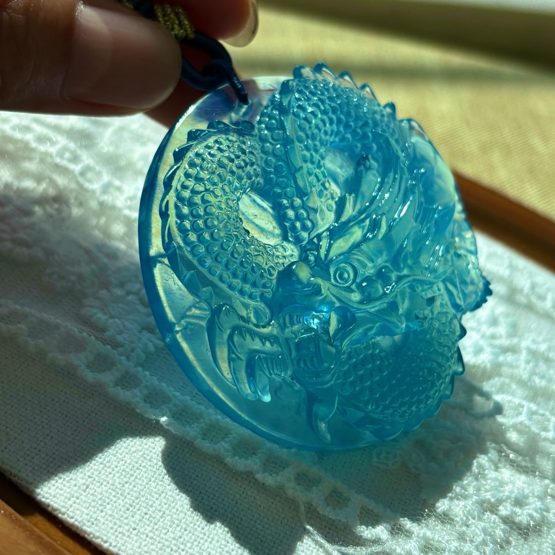 Aquamarine Hand-Carved Dragon Pendant with Certificate - 3